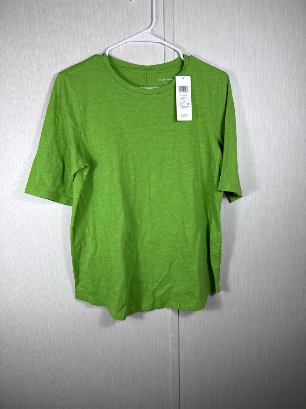 NWT Eileen Fisher S Apple Chartreuse Organic Cotton Slubby Crew Neck Tee